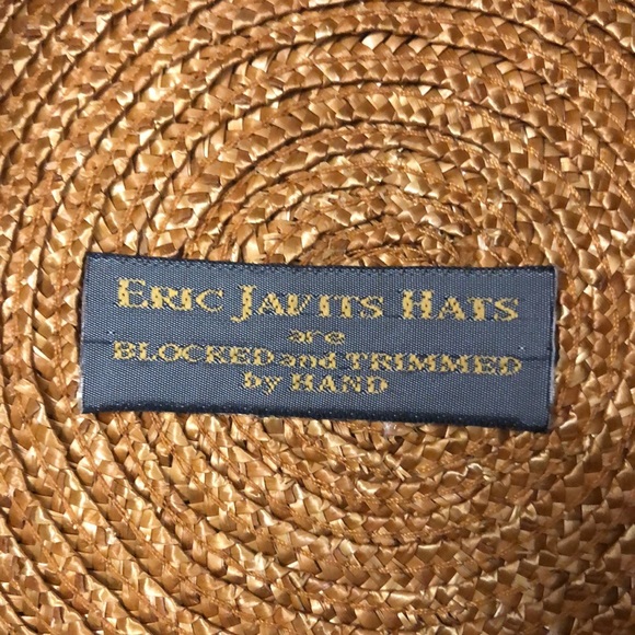 Eric Javitz woven hat light brown structure large brim w black ribbon Excellent - Picture 9 of 9